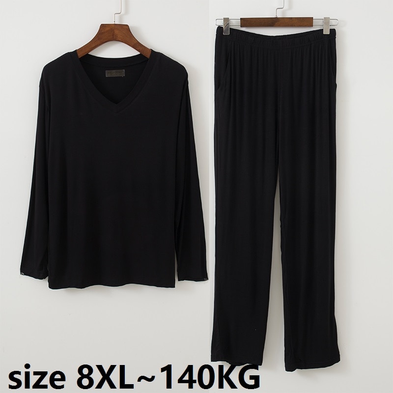 spring summer plus Size 8XL Men Pajamas Sets V Neck Modal Long Sleeve Tops Pants Home wear Breathable Casual Soft Sleepwear Sets