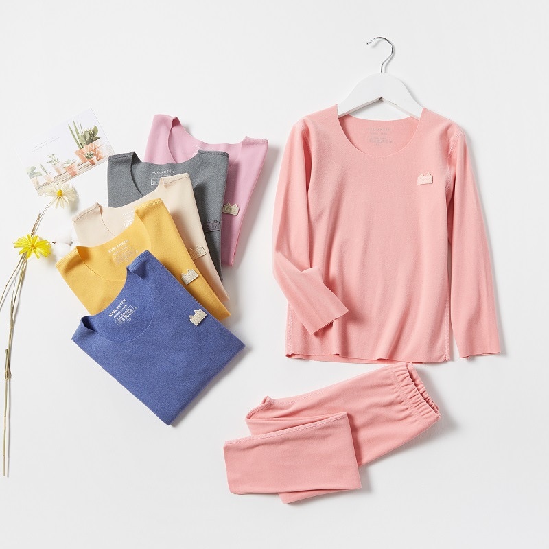 Autumn Winter Kids Thermal Underwear Seamless Baby Home Clothes Solid Colors Kids Warm Innerwear Pajama Set Baby Clothes