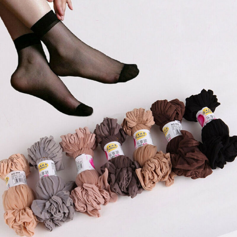 10 Pairs Women Socks Nylon Elastic Short Ankle Sheer Mesh Solid Color Silk Short Socks See Through Ladies Sock