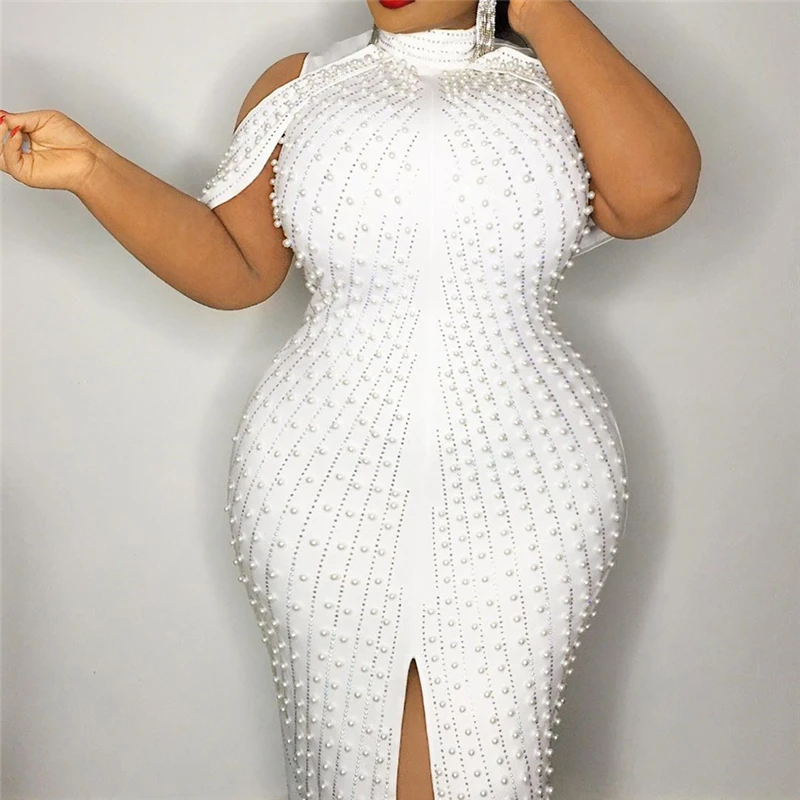 Fall Clothing White Sexy Dresses Party Night Club Dress Sleeveless Turtleneck High Waist Plus Size