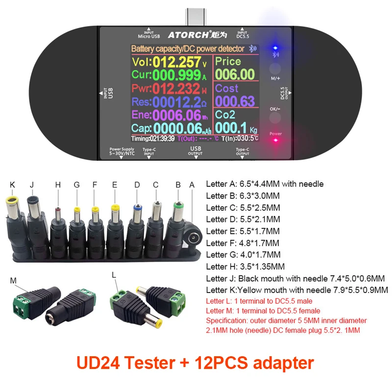 DC5.5 Type-C USB tester digital voltmeter ammeter power bank battery voltage detector volt  electric