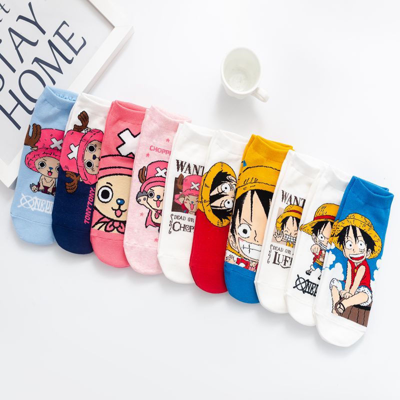 Kawaii Cartoon Socks Men Women Ins Trend One Piece Monkey·D·Luffy Tony Chopper Boat Socks Novelty Happy Funny Pink Socks Gifts