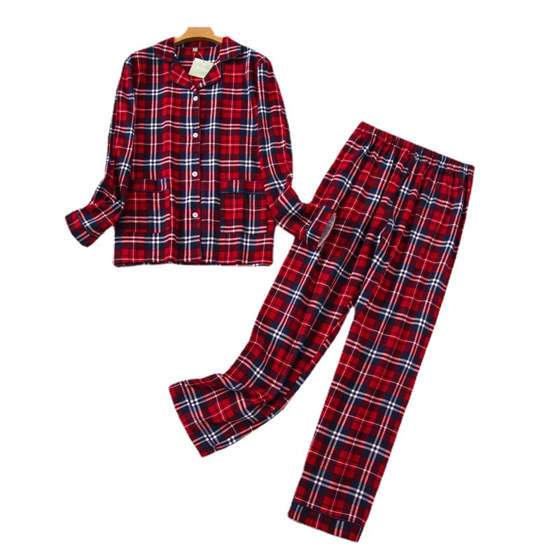 Women's Pajamas Plus Size S-XXXL Clothes Ladies Flannel Cotton Home Wear Suit Autumn Winter Pajamas Plaid Print Sleep Tops