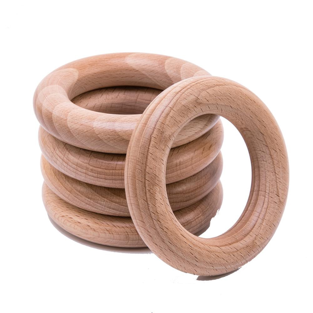 5Pc Wooden Ring Baby Teether BPA Free Beech Natural Ring Wood Rodent Teething Ring Toy Montessori DIY Nursing Baby Bracelet Gift