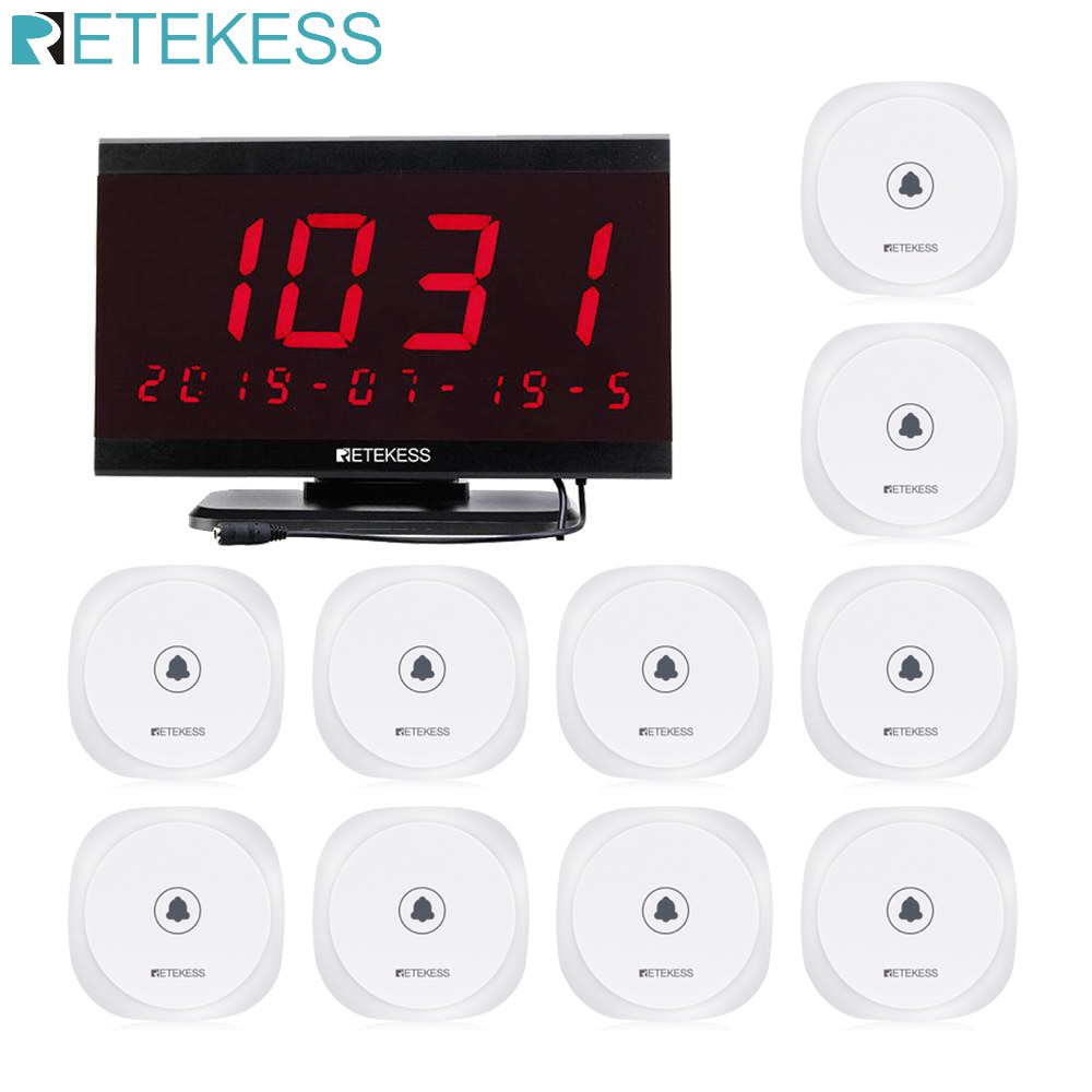 Retekess TD105 999CH Host Receiver+10pcs TD017 Call Button Restaurant Pager Waiter System For Hook Bar Customer Service Cafe