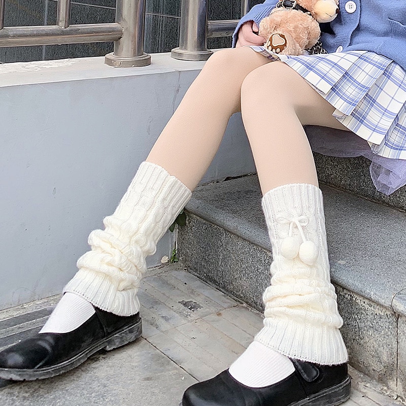 Solid White Lovley Knit Women Leg-warmer 2023 Autumn Winter Lady Calf-length Lolita Knitted Cute Student Jk Street Sock