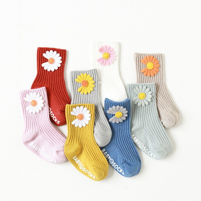 Children's Knee Socks Cute Daisy Flowers Baby Cotton Socks Newborn Non-slip Toddler Socks Baby Clothing