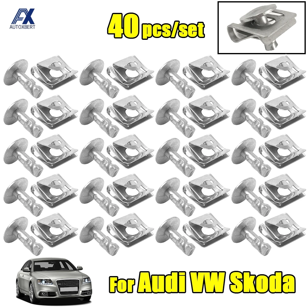 40X Car Undertray Engine Under Cover Fixing Metal Clips Shield Trim Panel Screw For Audi A3 A4 A6 A8