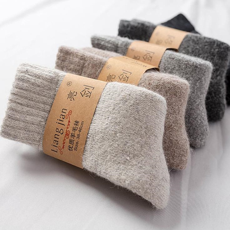 Socks Men Super Thicker Solid Sock Merino Wool Rabbit Socks Against Cold Snow Russia Winter Warm Funny Happy Male Sock