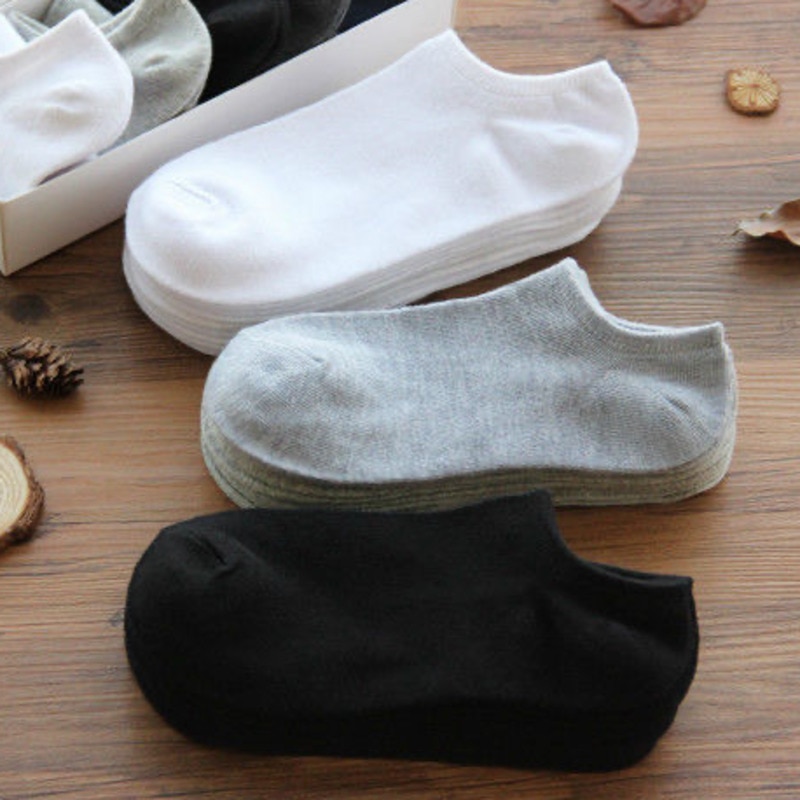 5 Pairs Men & Women Socks Breathable Sports Socks Solid Color Boat Socks Comfortable Cotton Ankle Socks White Black Gray Ble