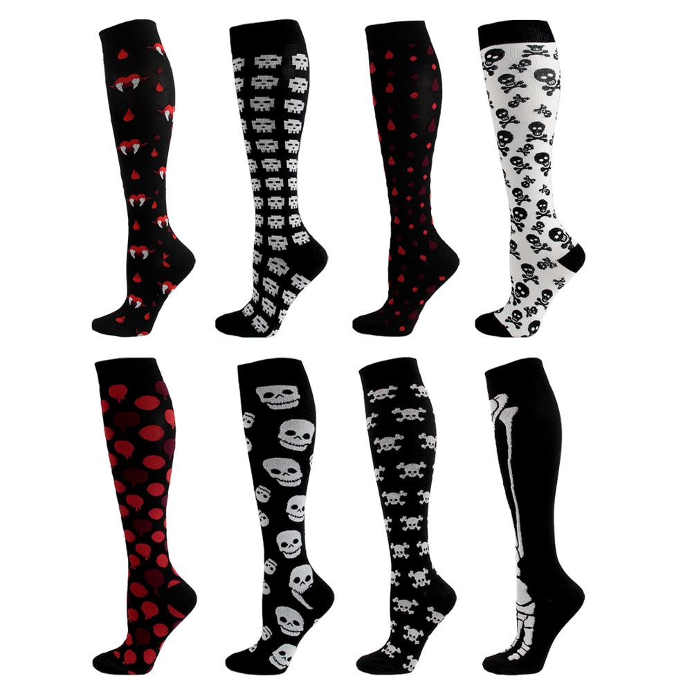 Sports Compression Stockings Skull Pattern Halloween Calf Pressure Running Cycling Compression Socks Relief Fatigue