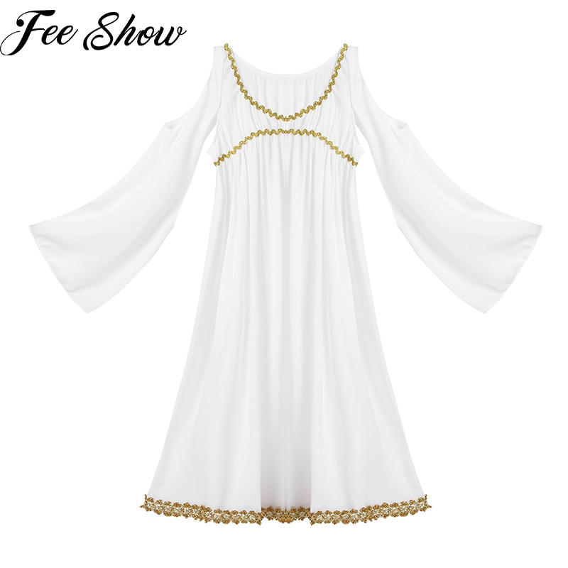 Kids Girls Roman Greek Goddess Cosplay Costume Halloween Dance Dress Up Costume Role Play Fairy Party Carnival Long Dresses