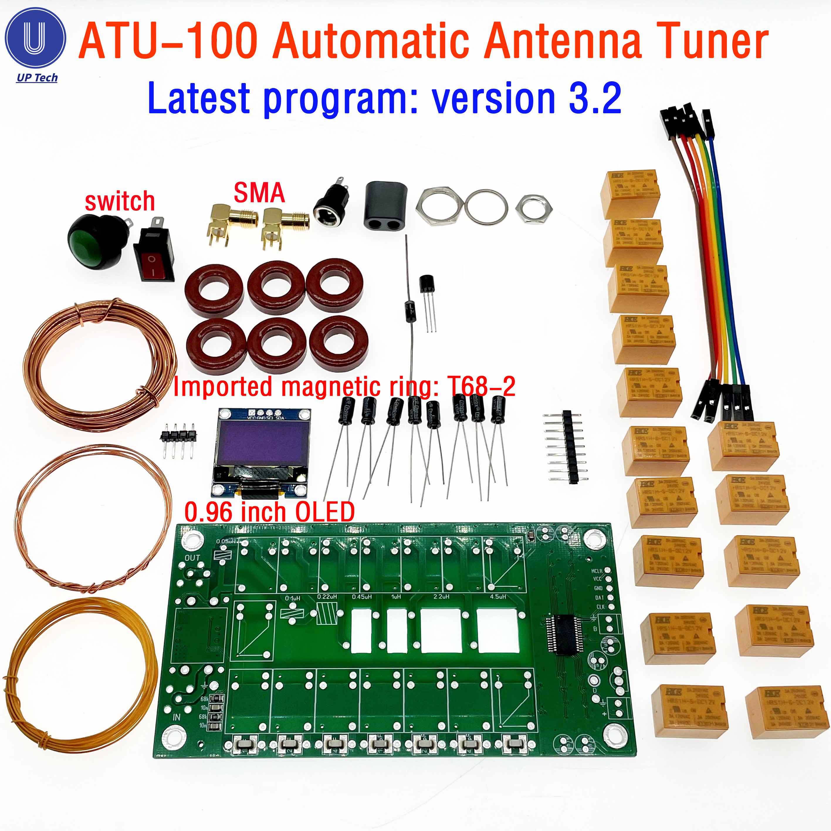ATU-100 ATU100 1.8-50MHz DIY Kits machine Automatic Antenna Tuner by N7DDC 7x7 Firmware Programmed / SMT/ Chip Soldered/+OLED