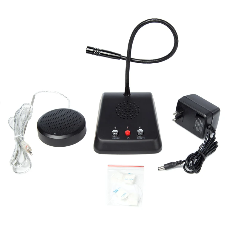 E370 Back Menu Button Window Microphone with Speaker Dual Channel Intercom Bank Ticket Station