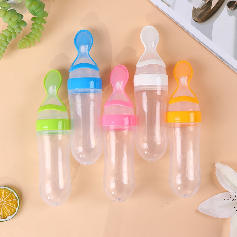 90ml Baby Squeezing Feeding Spoon Silicone Feeding Bottle Training Spoon Infant Cereal Food Spoon Infant Cereal Supplement