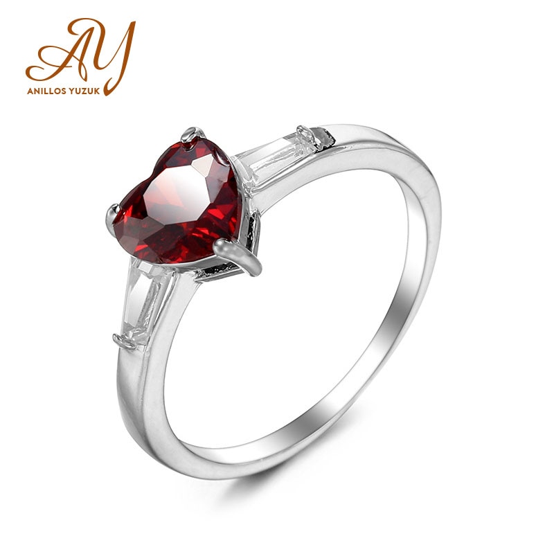 Anillos Yuzuk HOT SALE 925 Sterling Silver Heart Red CZ Simple Finger Rings For Women Engagement Wedding Statement Jewelry