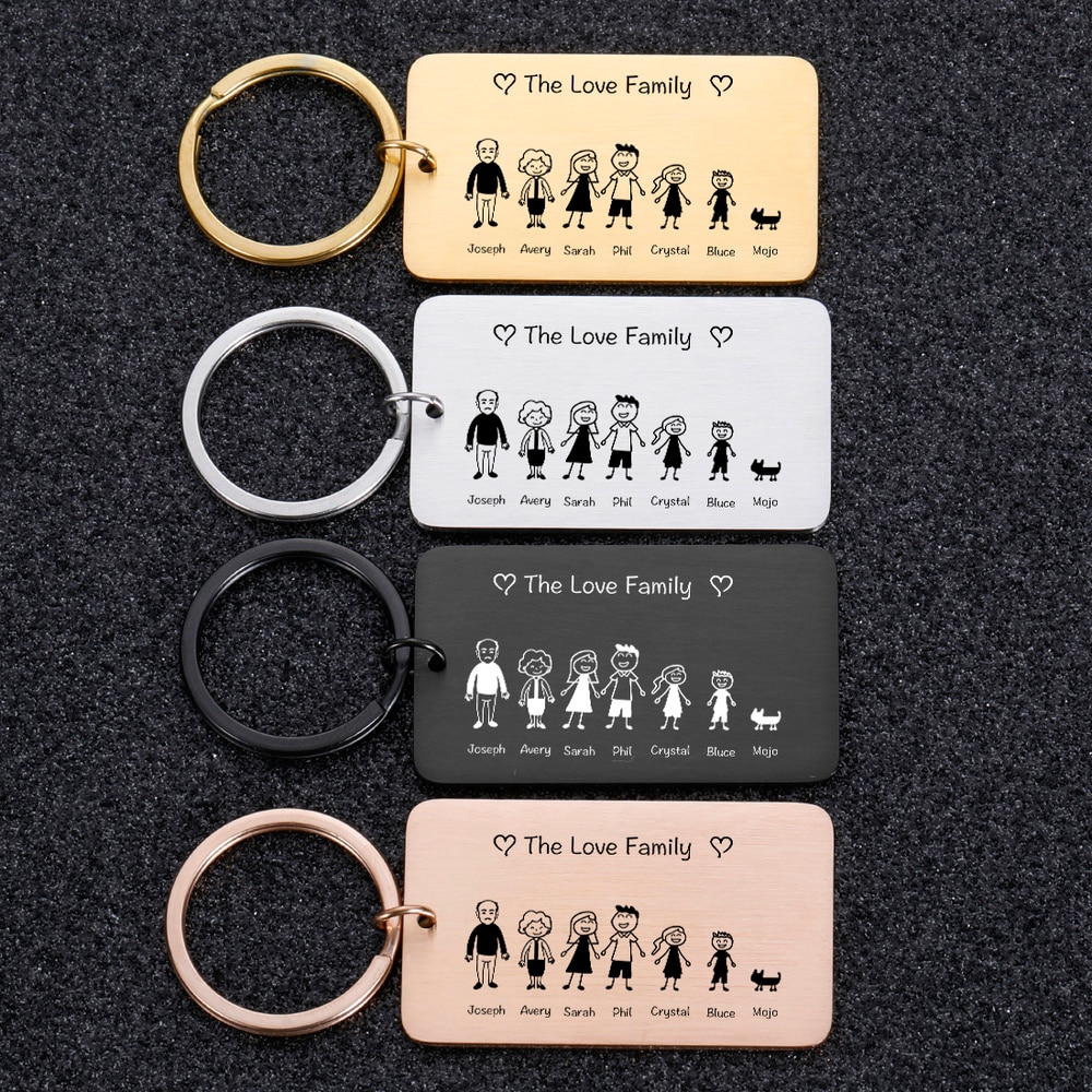 Family Love Cute Keychain Engraved The Smith Family for Parents Children Present Keyring Bag Charm Families Member Gift Keyrings