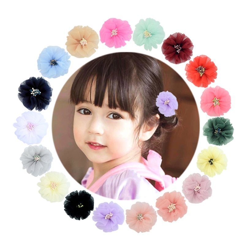 5pcs/lot 2" Princess Flower Hair Clips Baby Hair Accessories Mesh Lace Floral Children Hairpins Girls Side Clip Kids Headwe