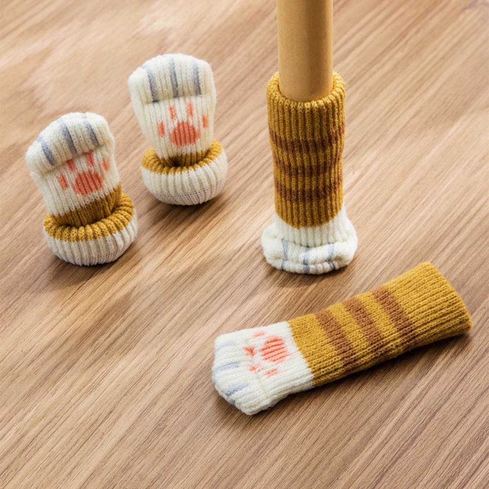4/16pcs Table And Chair Foot Pad Foot Cover Protective Cover Cat Claw Knitted Socks Mute Wear-resistant Non-slip Mat Home Mat