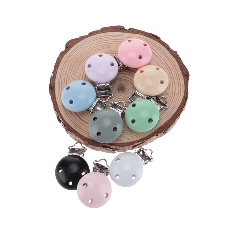 50pcs Baby Pacifier Clips Wood Metal 29mm Infant Soother Clasps Nipple Holder Baby Goods Teething Beads Clips