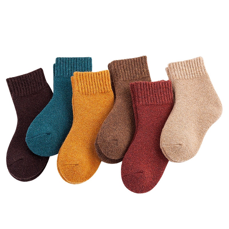 Autumn Winter Keep Warm Plus Thick Wool Kids Socks Terry Inside Soft Comfortable Girls Boys School Socks 6 Colors