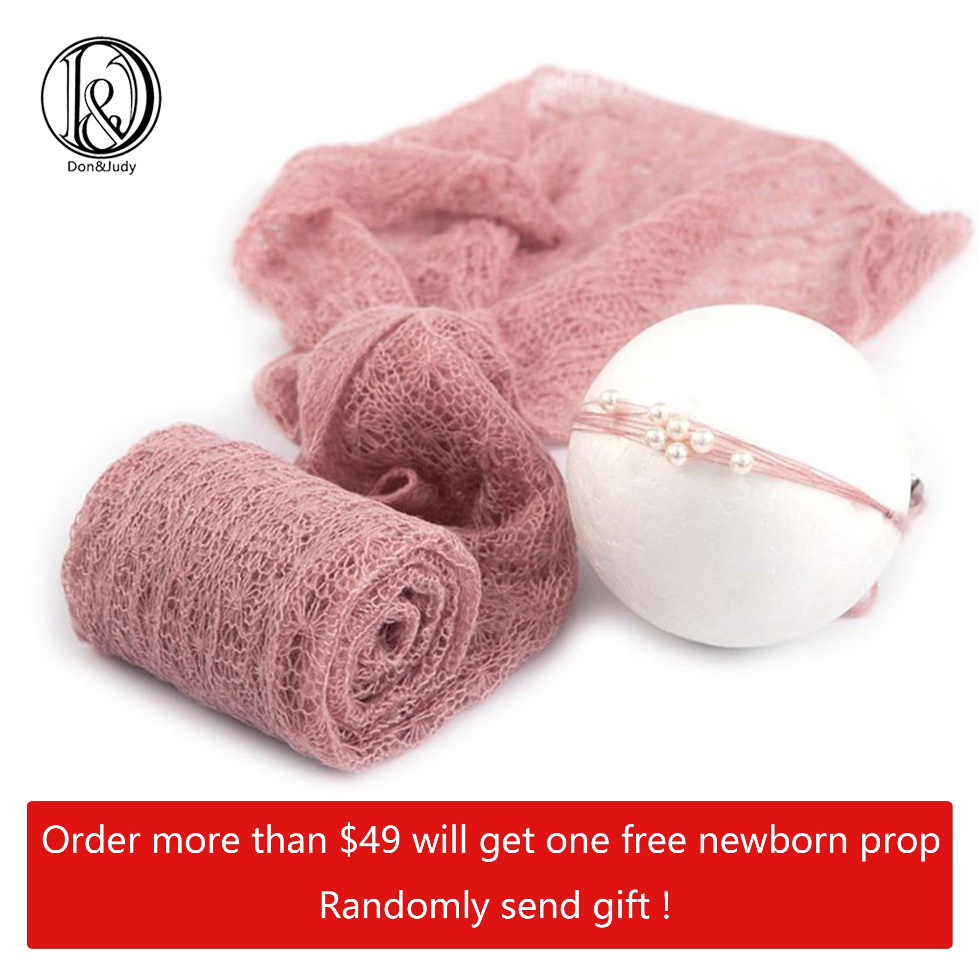 Don&Judy 2PCS/Set Newborn Baby Photography Prop Stretchy Soft Knit Mohair Wrap with Headwear Photo Shoot Infant Hair Accesso