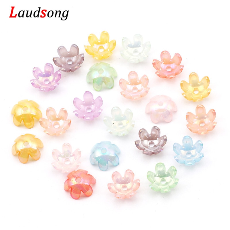 50pcs 13mm Multicolor AB Color Flower Beads Loose Spacer Acrylic Beads For Jewelry Making Finding Diy Handmade Accessories