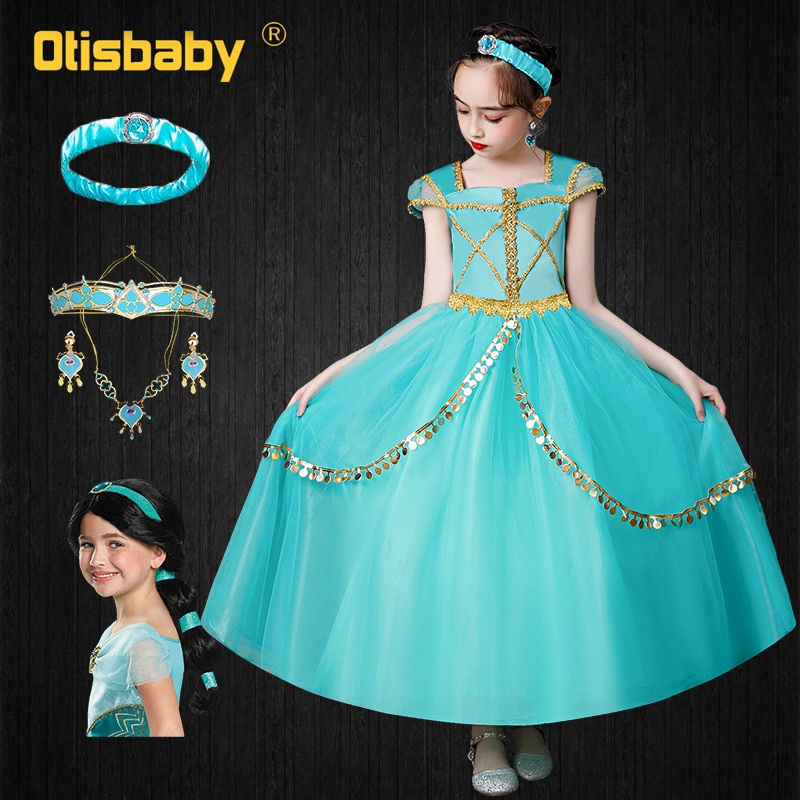 New Christmas Fancy Girls Jasmine Princess Dress Kids Cosplay Aladdin Birthday Party Girl Long Dress Arabic Traditional Costume