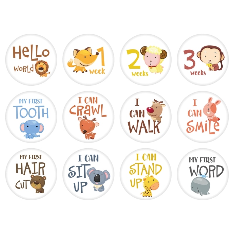 12 Pcs Baby Monthly Stickers Milestone Card Gender Track Baby First Year Month M76C