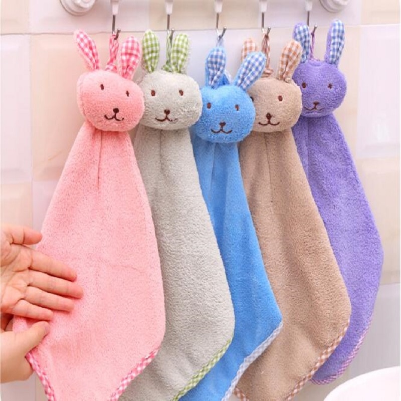 New Baby Infant Coral Velvet Hand Towel Cartoon Animal Rabbit Kitchen Hanging Bath Wipe Towel Washcloths Kids Handkerchief