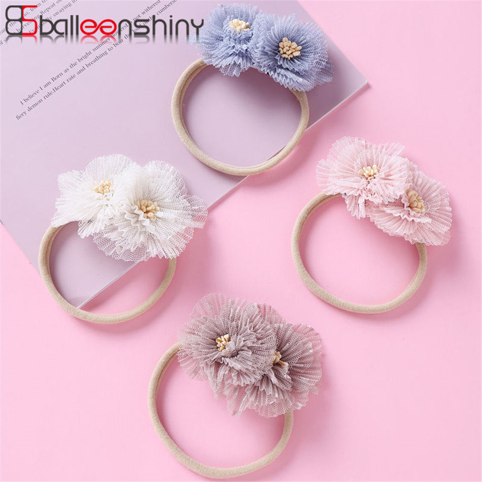 Balleenshiny 2pcs/set Nylon Cloth Flower Handmade Super Soft Baby Girl Headband Birthday Party Headdress Kids Baby Accessories