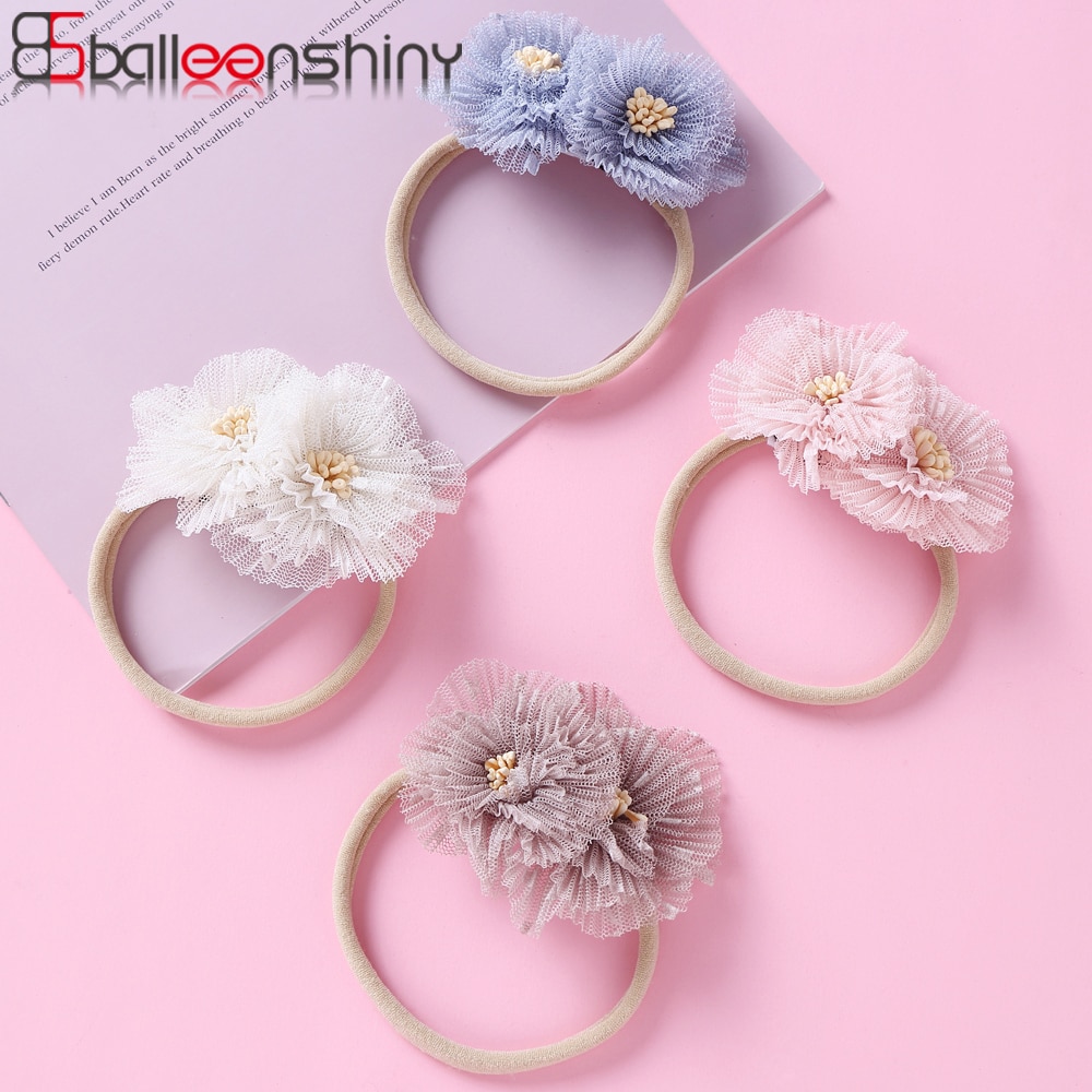 2PCS Baby Headband Net Yarn Color Matching Flower Children's Headband Soft Nylon Stretch Hair Accessory 13cm for Baby Girls