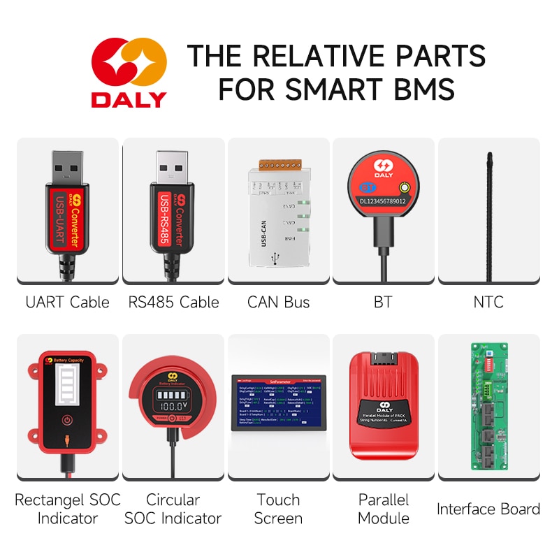 DALY Smart BMS Accessories USB to UART RS485 cable CANbus Box Power board LCD Touch Screen 12V lighting board WNT Bluetooth
