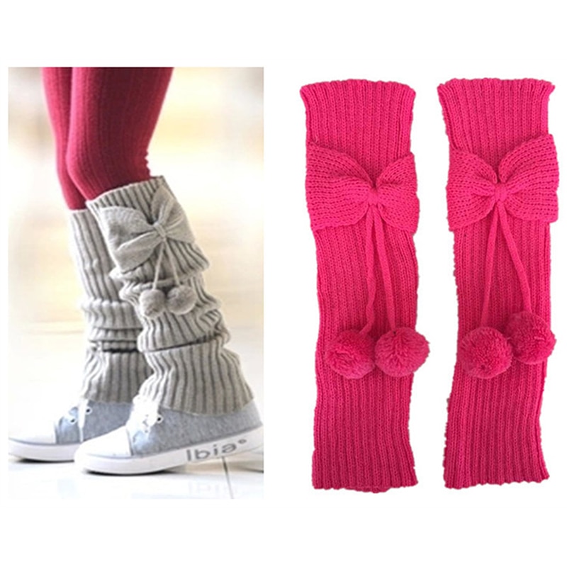 Winter Kids Girls Bowknot Leg Warmers Knitted Pompom Leg Sleeves Fashion Foot Cover Children's Knee Pad