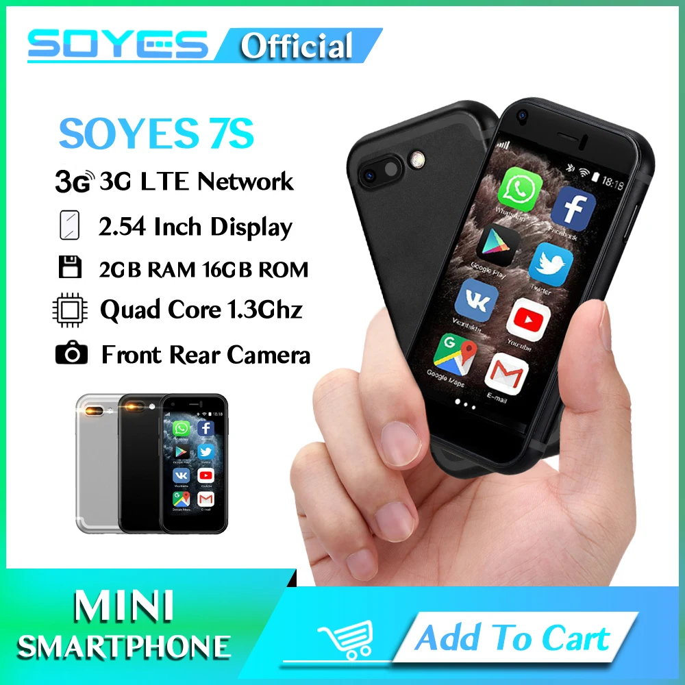SOYES 7S Mini Android Smartphone 2.54" High Resolution Quad Core 2GB RAM 16GB ROM Dual SIM 1000mAh 5MP Pocket Small Mobile 