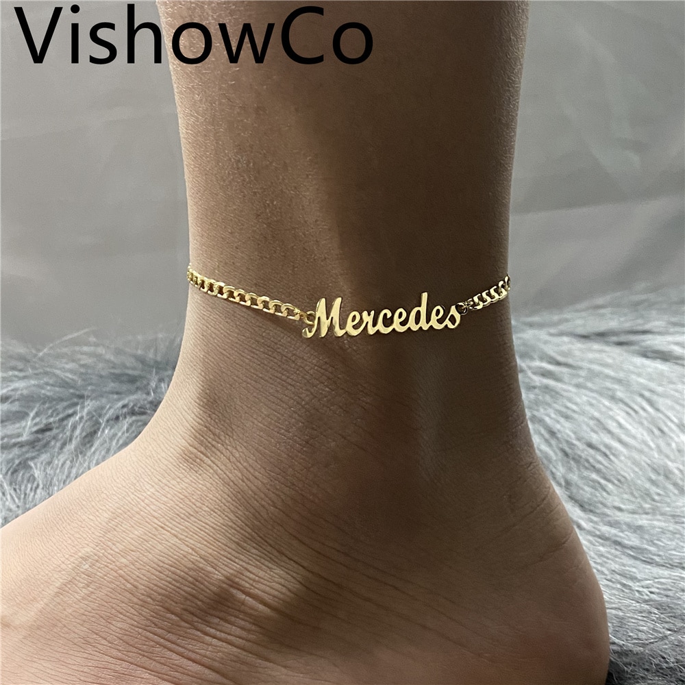 Customized Name Anklet for Women Personalized Gold Color Stainless Steel Jewelry Custom Nameplate Bracelet With Heart Gifts