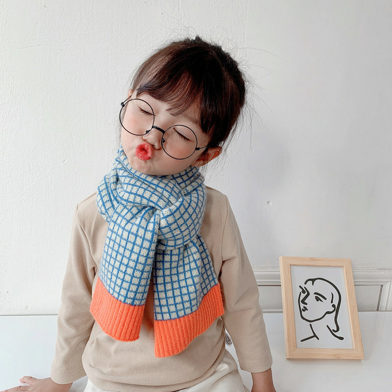 Korean Version Small Lattice Contrast Kids Woolen Scarf Autumn Winter New Baby Girls Baby Boys Warm Scarf KF141