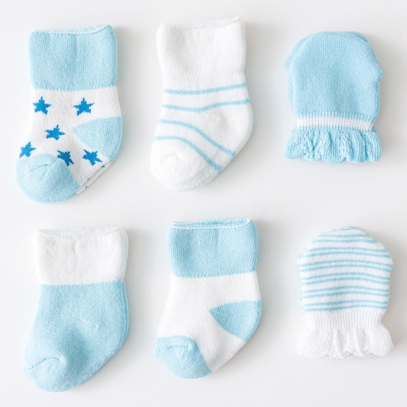 4 Pairs/Set Baby Newborn Socks Gloves for 0-6 Months Infants Toddler Anti-scratch Breathable Mittens Stocking Kit G99C