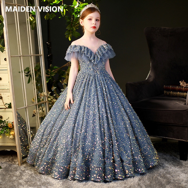Kids Dresses For Party Wedding Dress Sequins Children Pageant Gown Gorgeous Girls PrincessTulle Dress Toddler Girl Clothing