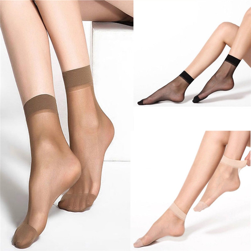 10 Pairs Women Socks Nylon Elastic Short Ankle Sheer Silk Ankle Sheer Sexy Ladies Bling Bling Shinny Solid 4Colors Underwear