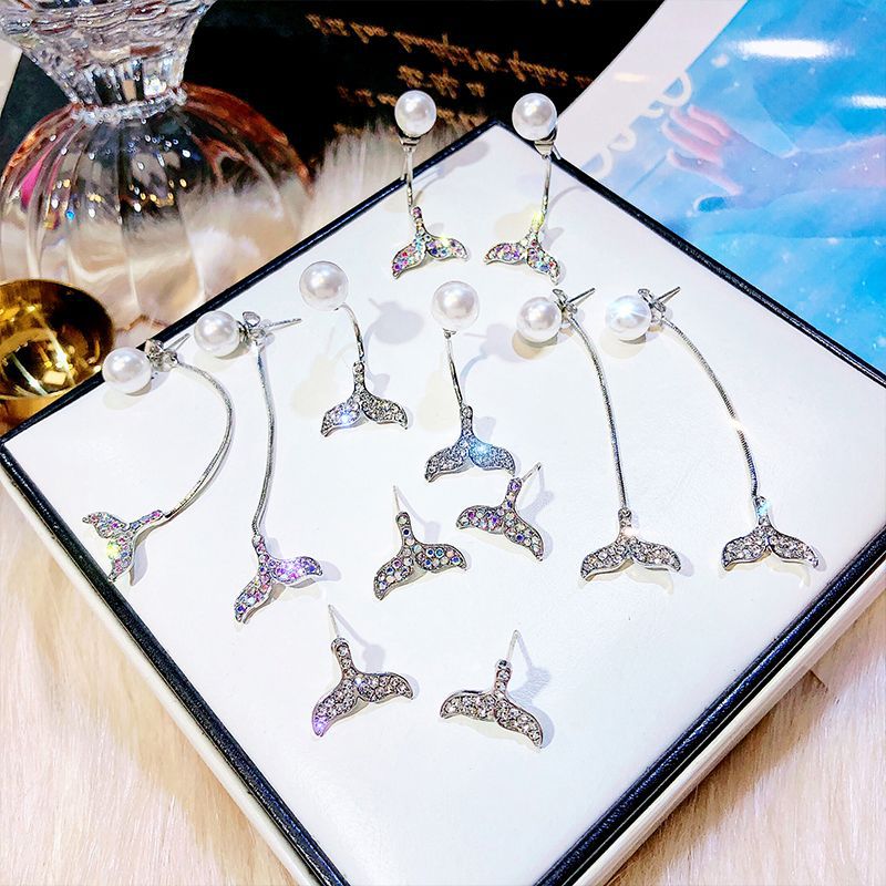 Simple Ins Style Mermaid Tail With Silver Pin Earrings For Women Korean Personality Versatile Earrings 2021 New Trend
