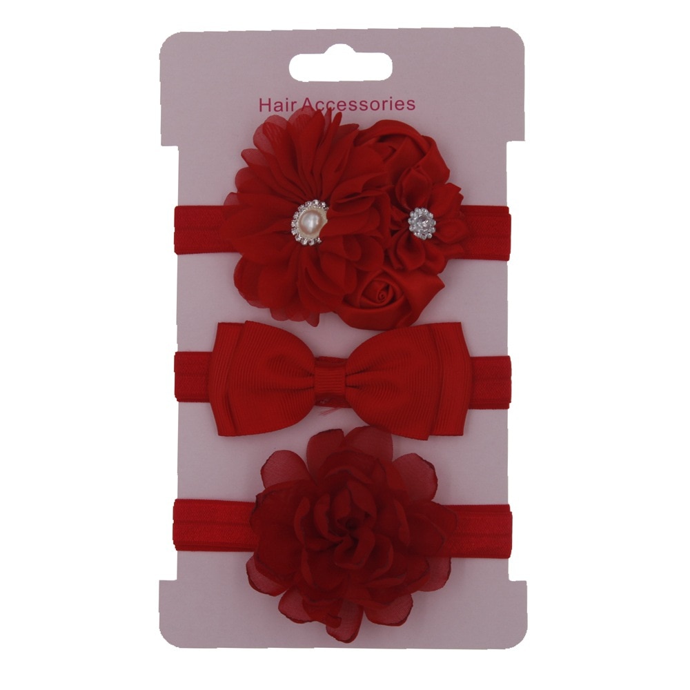 Fashion 3pcs/lot Baby Girls Ribbon Bow Rose Flower Headband Elastic Newborn Toddler Headwear Photo Props Hair Accessories Set