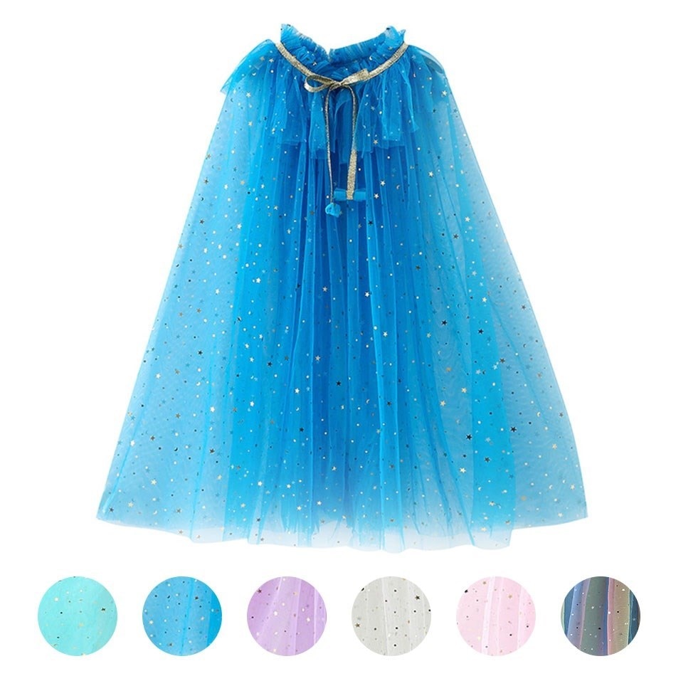 Disney Summer Girl Princess Party Accessories Cloak Frozen Elsa Anna Costume Cape Rapunzel Aurora Sequins Tulle Halloween Mantle
