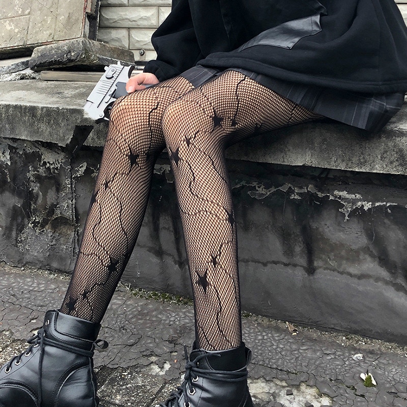Women Party Tights Black Five Pointed Star Versatile Fishnet Pantyhose Summer Japanese Lolita Silk Stockings Women's Hosier