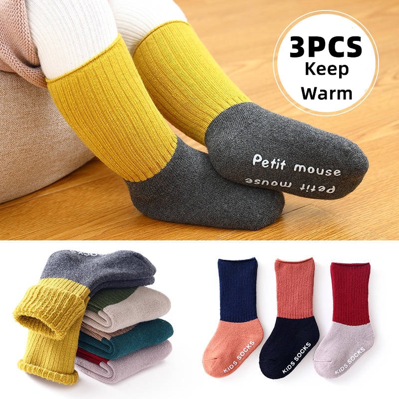 5Pcs/lot Kids Sock Cotton Children's Keep Warm Stripe High Tube Socks For Boys Girl New Born Floor Kid Sock Autumn Winter S
