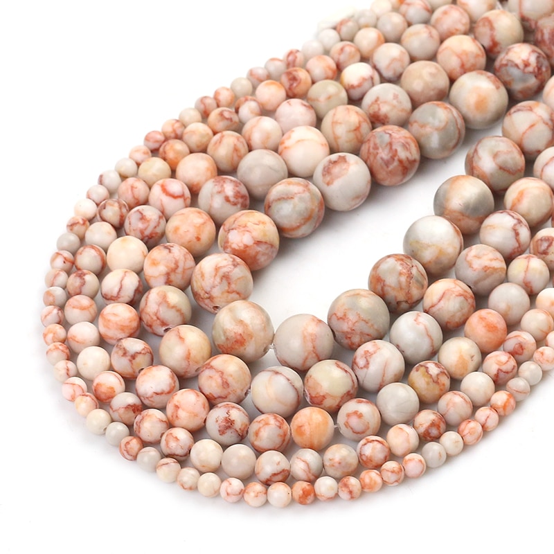 Natural Stone Red Rhodonite Grid Jaspers Round Loose Stone Beads For Jewelry Making DIY Bracelet Accessories 15''4/6/8