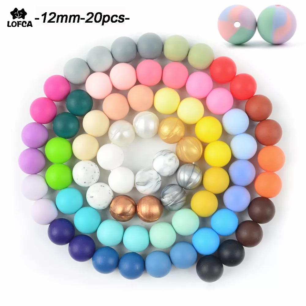 LOFCA 12mm 20pcs Silicone Beads Tie Dye Silicone Food Grade Teething Beads DIY BPA Free Jewelry Baby Teether Toy Pacifier Chain