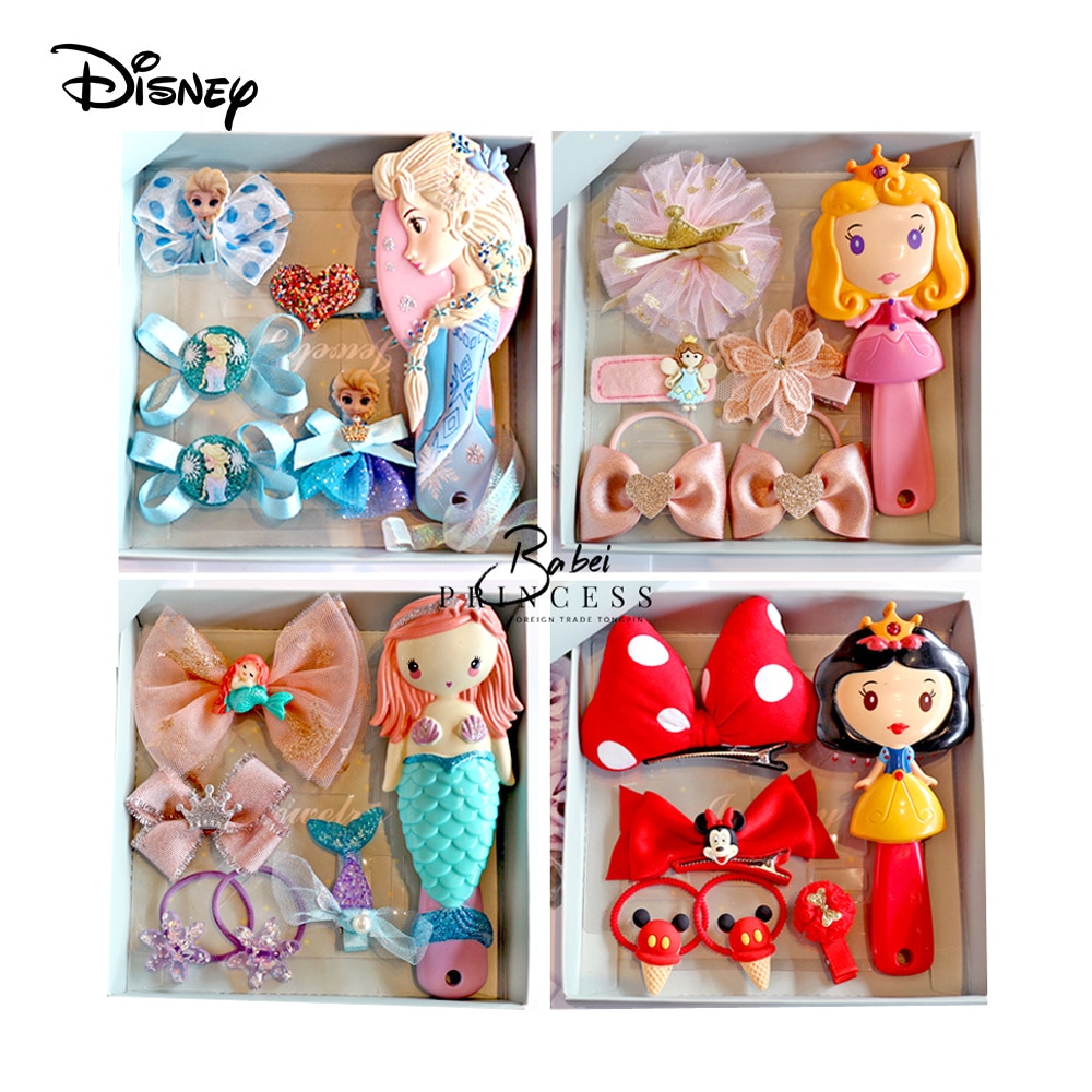 6pcs/Set Baby Hair Clips Frozen Minnie Kids Hair Ornament Elsa Princess Bowknot Elastic Rope Girls Comb Hair Accessories Sets