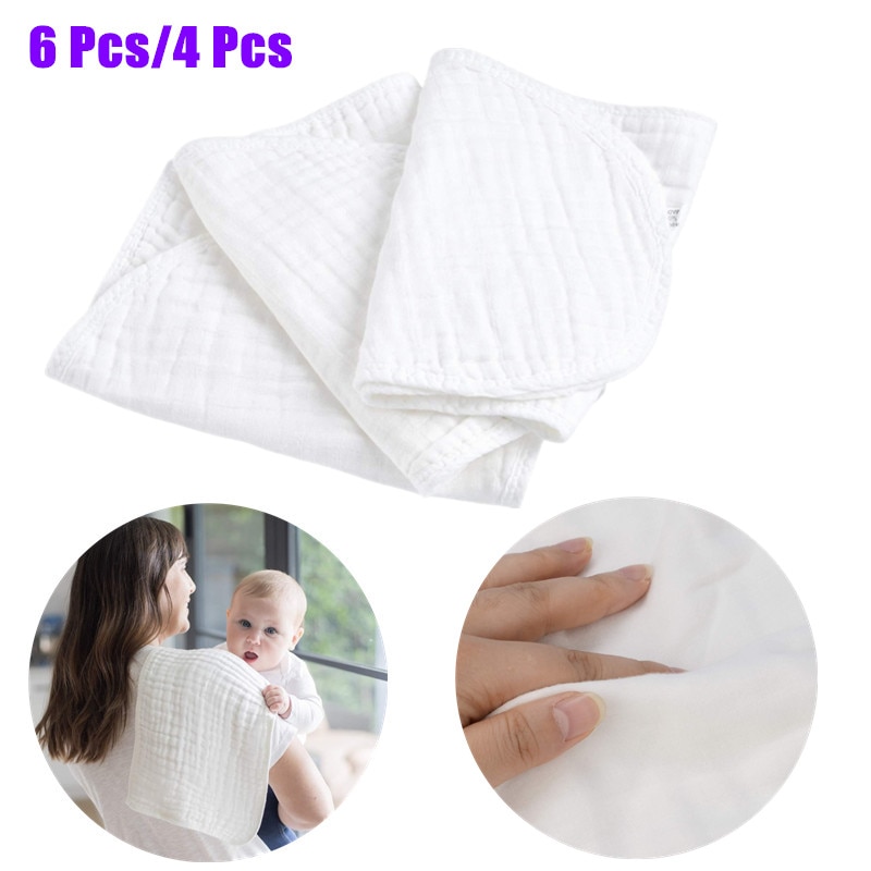 6 Pcs Baby Muslin Burp Cloths Cotton White Comfy Hand Washcloths 6 Layer Extra Absorbent Soft Newborn Towel Facecloth Baby Stuff