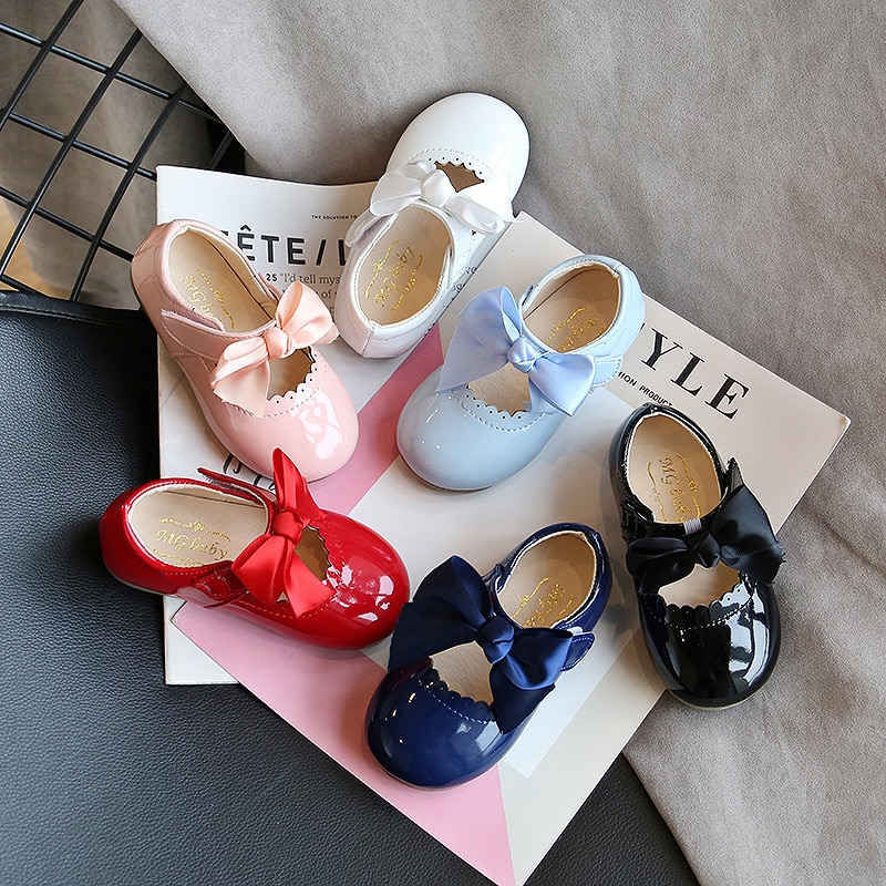 Children's Candy Color Baby Shoes Soft Bottom 2020 Spring Smooth Leather Children Girl Shoes Princess Party Shoes Bow-tie D